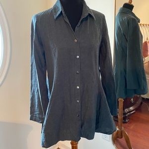 Flare Waist Button Down Blouse Tunic Green 8/10